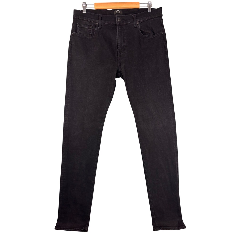 7 For All Mankind Slim Straight Jeans Mens 36‎ Black Stretch JTA139228
